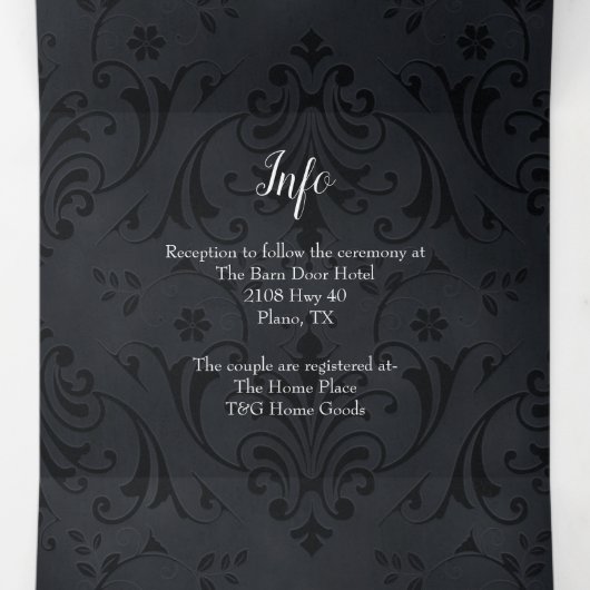 Zwart Damask Zilveren Hart Alles In Een Huwelijk Drieluik Uitnodiging (Binnenkant midden)