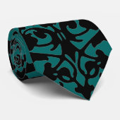 Zwart Damaskpatroon op Green Designer Necktie Stropdas (Opgerold)