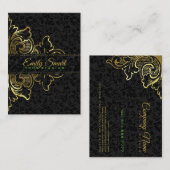 Zwart Damasks Goud Bloemen Ornament Visitekaartje (Voorkant / Achterkant)