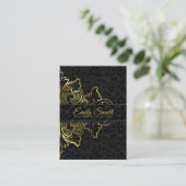 Zwart Damasks Goud Bloemen Ornament Visitekaartje (Staand voorkant)