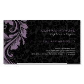 Zwart Damasks & Paarse Bloemen Ornament Visitekaartje Magneet (Voorkant)