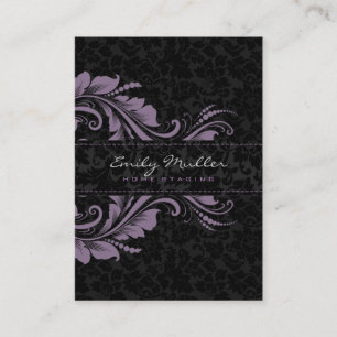 Zwart Damasks & Paarse Ornament Visitekaartje