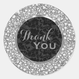 Zwart Damasks Sparkling Diamonds Glitter Ronde Sticker