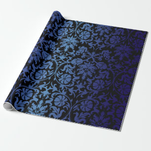 Zwart Damasontwerp Donkerblauw Cadeaupapier