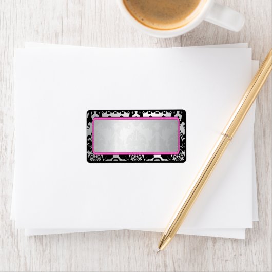 Zwart  Damasroze & Zilveradres Etiket (Insitu)