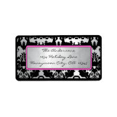 Zwart  Damasroze & Zilveradres Etiket (Voorkant)