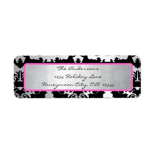 Zwart  Damasroze & Zilveradres Etiket (Voorkant)