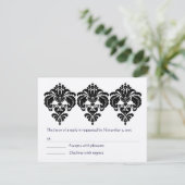 Zwart Damast Bloemen Elementen RSVP (Staand voorkant)
