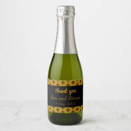 Zwart damast bruin bruiloft sparkling wijnetiket