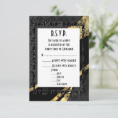 Zwart damast en goud formele bruiloft R.S.V.P RSVP Kaartje (Staand voorkant)