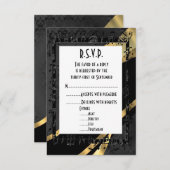 Zwart damast en goud formele bruiloft R.S.V.P RSVP Kaartje (Voorkant / Achterkant)