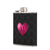 Zwart damast en roze hart heupfles (Links)