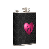 Zwart damast en roze hart heupfles (Rechts)