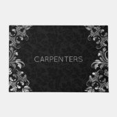 Zwart damast en zilveren bloemenkant deurmat