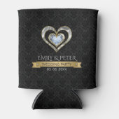 Zwart damast en zilveren hart blikjeskoeler (Voorkant)