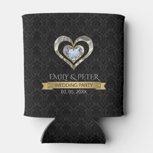 Zwart damast en zilveren hart blikjeskoeler (Achterkant)