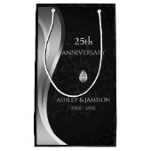 Zwart damast en zilveren werveling klein cadeauzakje (Voorkant)