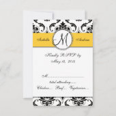 Zwart Damast Geel Bruiloft RSVP (Achterkant)