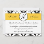 Zwart Damast Geel Bruiloft Uitnodiging (Achterkant)