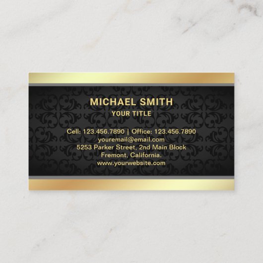 Zwart Damast Goud Folie Home Logo Makelaar Visitekaartje (Achterkant)