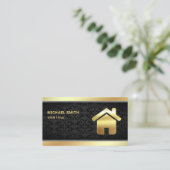 Zwart Damast Goud Folie Home Logo Makelaar Visitekaartje (Staand voorkant)