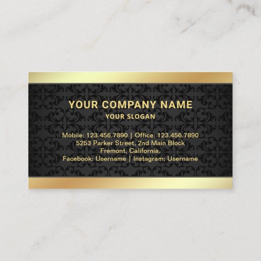 Zwart Damast Goud Folie Vastgoed Foto Realtor Visitekaartje (Achterkant)