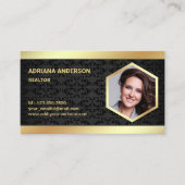 Zwart Damast Goud Folie Vastgoed Foto Realtor Visitekaartje (Voorkant)