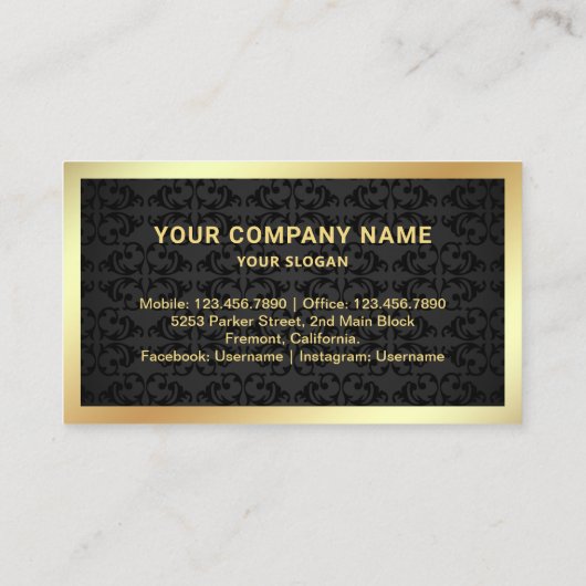 Zwart Damast Goud Folie Vastgoed Foto Realtor Visitekaartje (Achterkant)