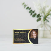 Zwart Damast Goud Folie Vastgoed Foto Realtor Visitekaartje (Staand voorkant)