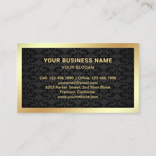 Zwart Damast Gouden Folie Inkwell Veer Quill Pen Visitekaartje (Achterkant)