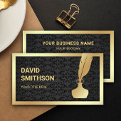 Zwart Damast Gouden Folie Inkwell Veer Quill Pen Visitekaartje