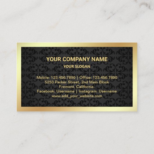 Zwart Damast Gouden Folie Vastgoed Realtor Foto Visitekaartje (Achterkant)