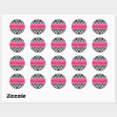 Zwart Damast Hot Pink Envelope Seal Favor Sticker (Vel)