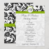 Zwart Damast Krul Appel Groen Trouwmenu Menu (Voorkant / Achterkant)