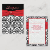 Zwart Damast met Poppy Red Receptie Kaart (Voorkant / Achterkant)