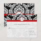 Zwart Damast met Rode Afwerking Trouw Uitnodiging (Voorkant / Achterkant)