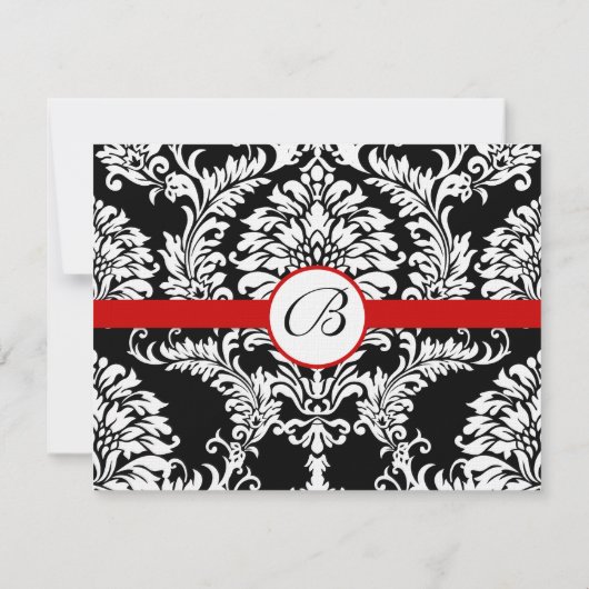 Zwart Damast met Rode Afwerking Trouw Uitnodiging (Achterkant)