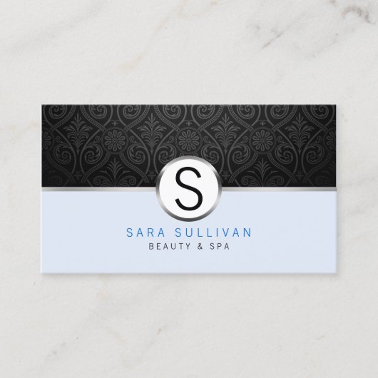 Zwart Damast Monogram Beauty Spa Visitekaartje (Voorkant)