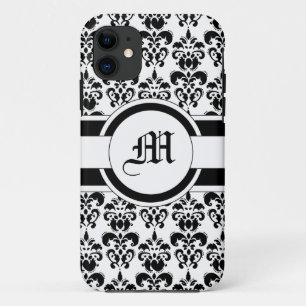 Zwart damast & monogram Case-Mate iPhone case