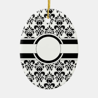 Zwart damast & monogram keramisch ornament