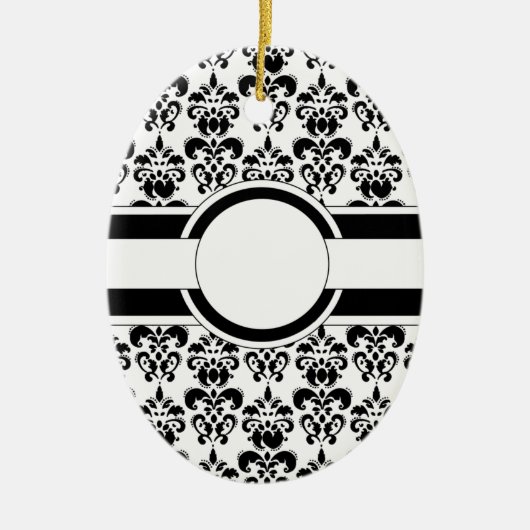 Zwart damast & monogram keramisch ornament (Voorkant)