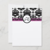 Zwart Damast Monogram RSVP Beantwoorden met Menu Kaart (Achterkant)