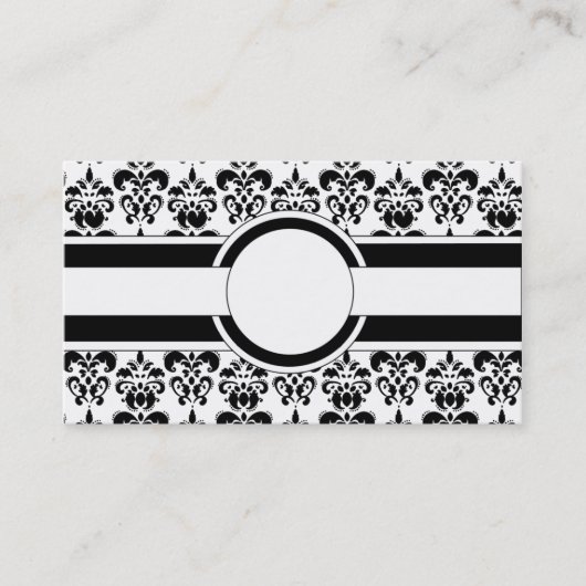 Zwart damast & monogram visitekaartje (Voorkant)