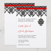 Zwart Damast Op Witte Huwelijksuitnodiging Met Rod Kaart (Voorkant / Achterkant)