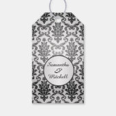Zwart damast op zilvergrijs Bruiloft Dank U Cadeaulabel (Voorkant)