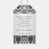 Zwart damast op zilvergrijs Bruiloft Dank U Cadeaulabel (Achterkant)