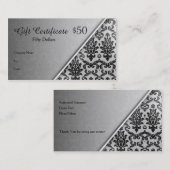Zwart damast op zilvergrijs Cadeaubon Kortingskaartje (Voorkant / Achterkant)