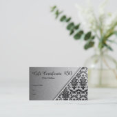 Zwart damast op zilvergrijs Cadeaubon Kortingskaartje (Staand voorkant)