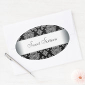 Zwart Damast Ovaal Envelop Seal Label (Envelop)