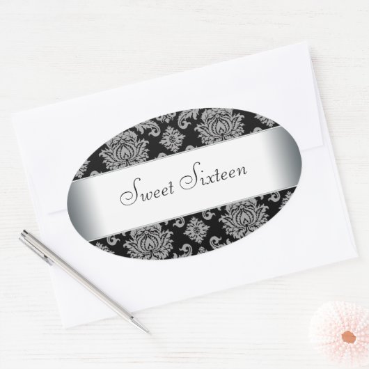 Zwart Damast Ovaal Envelop Seal Label (Envelop)